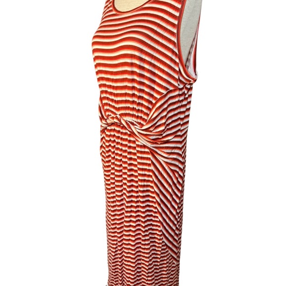 NWT Retro Vibes Striped Sleeveless Maxi Cross Waist Dress Orange White Sz‎ XL - Picture 4 of 8